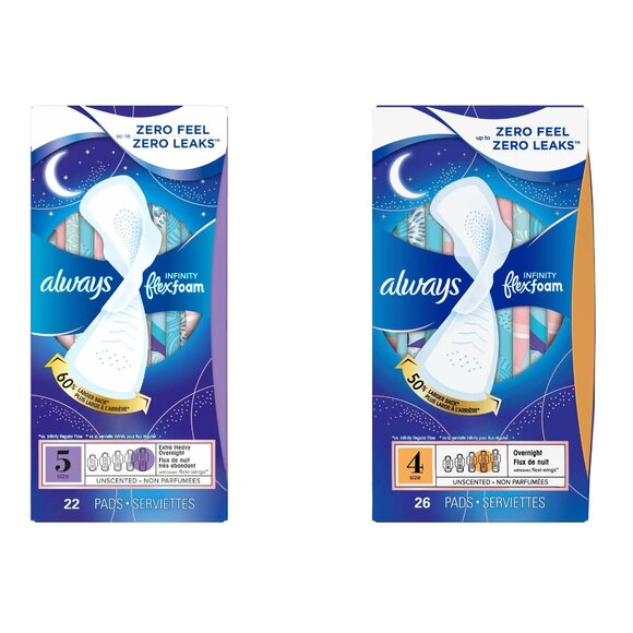 Always Infinity FlexFoam Overnight Pads sizes 4 and 5 - Picture 1 of 2